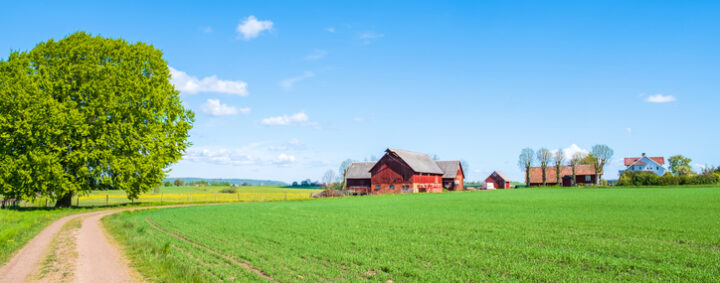 Gravel road in the country to a farm